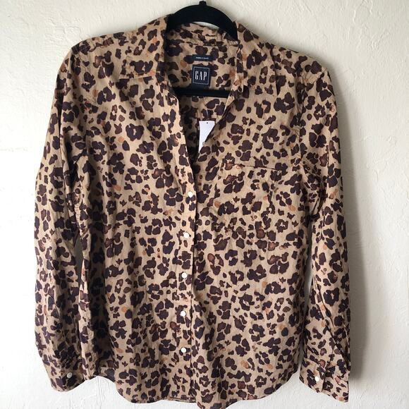 NWT Gap Animal Print Perfect Shirt Sz M - Picture 1 of 6